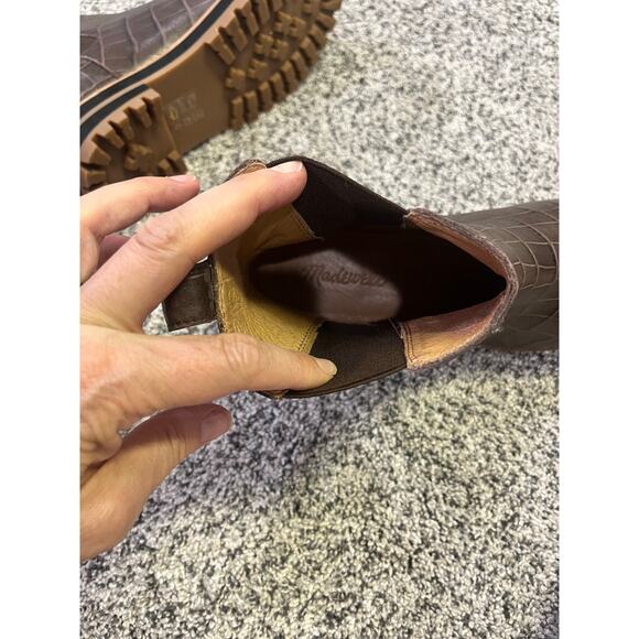 Madewell The Ivy Chelsea Boot Croc Embossed Leather Women’s 7.5‎ Lug Sole Brown - Picture 9 of 12